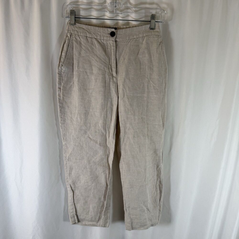 Talbots 100% Linen Capri Women's 2P Beige Pockets Button Zip Lightweight